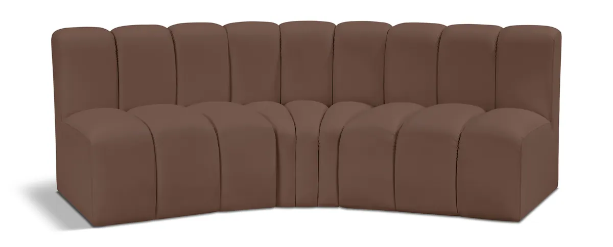Arc - Faux Leather 3 Piece Modular Corner Sofa - Brown