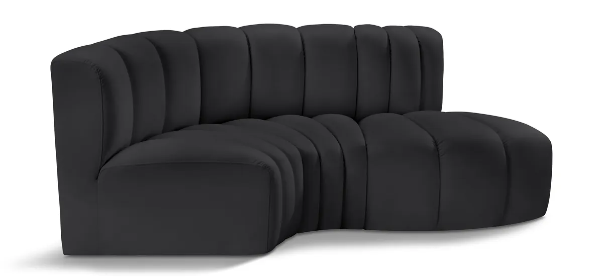 Arc - Faux Leather 3 Piece Modular L-Shaped Sofa - Black
