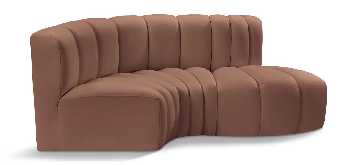 Arc - Faux Leather 3 Piece Modular L-Shaped Sofa - Cognac