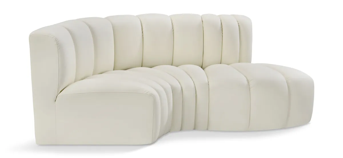 Arc - Faux Leather 3 Piece Modular L-Shaped Sofa - Cream