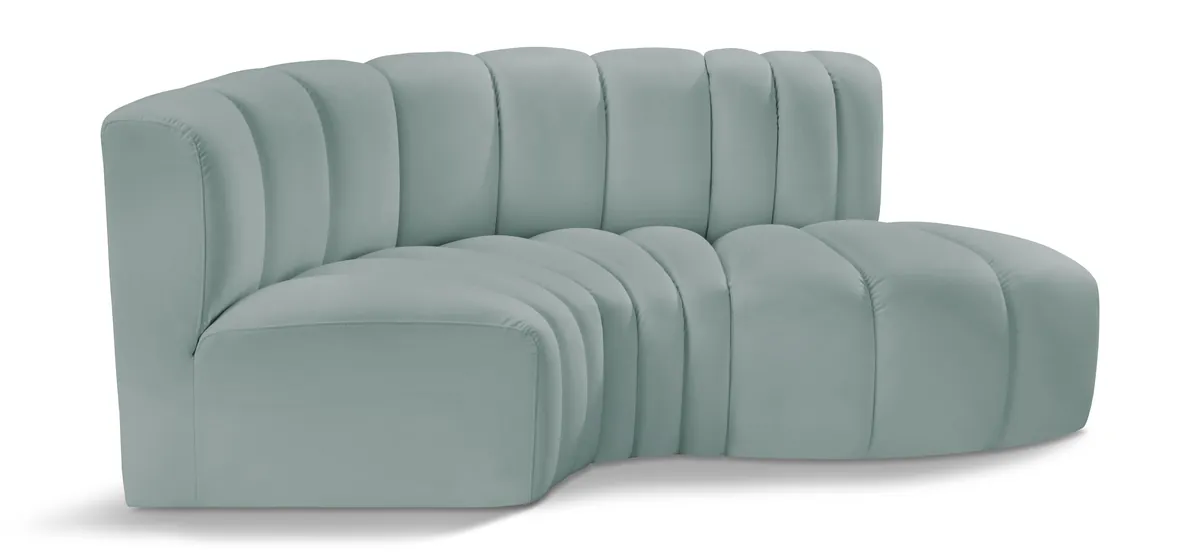 Arc - Faux Leather 3 Piece Modular L-Shaped Sofa - Mint Green