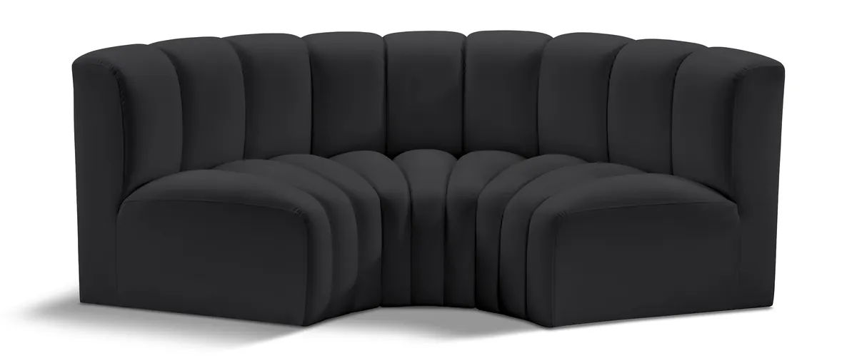 Arc - Faux Leather 3 Piece Modular U-Shaped Sofa - Black