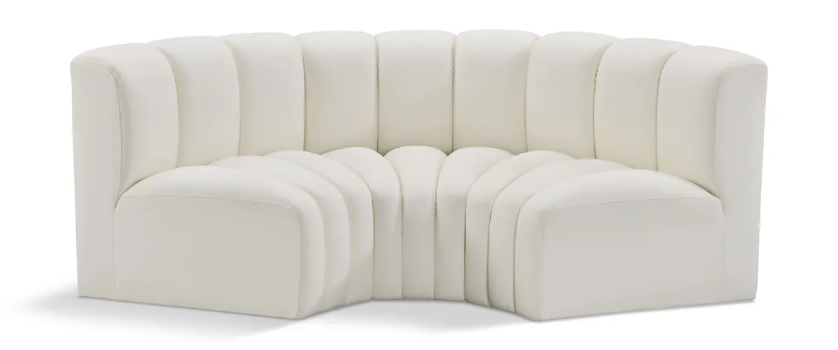 Arc - Faux Leather 3 Piece Modular U-Shaped Sofa - Cream