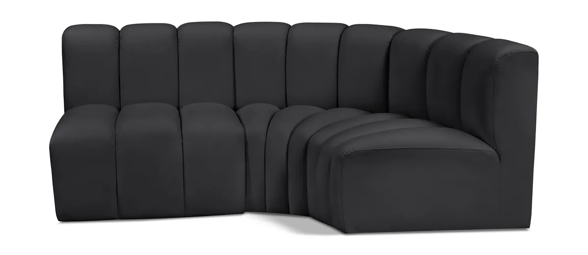 Arc - Faux Leather 3 Piece Sofa - Black