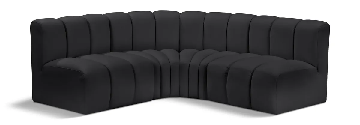 Arc - Faux Leather 4 Piece Corner Modular Sofa - Black