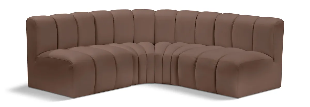 Arc - Faux Leather 4 Piece Corner Modular Sofa - Brown