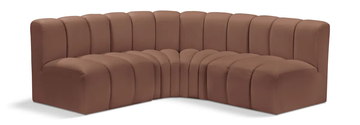 Arc - Faux Leather 4 Piece Corner Modular Sofa - Cognac