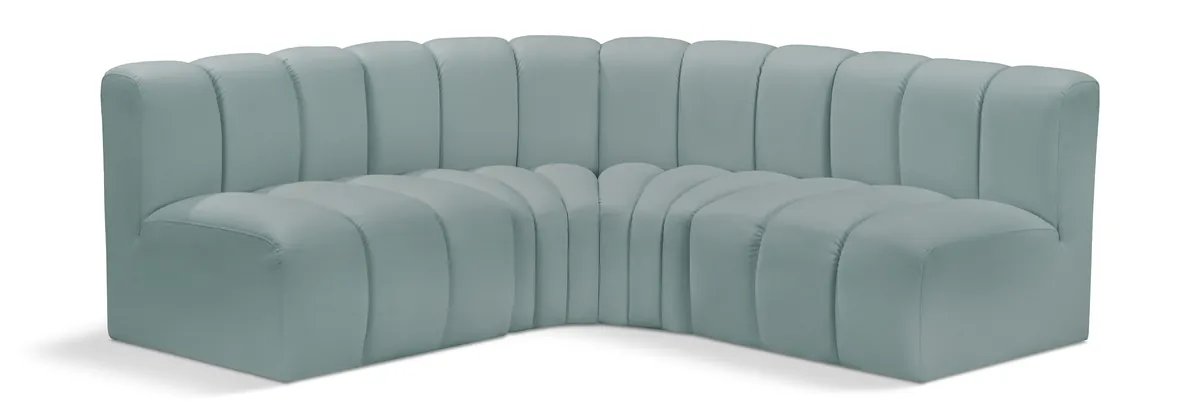 Arc - Faux Leather 4 Piece Corner Modular Sofa - Mint Green