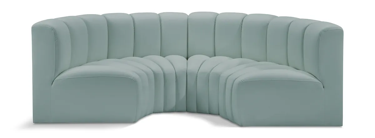 Arc - Faux Leather 4 Piece U-Shaped Modular Sofa - Mint Green