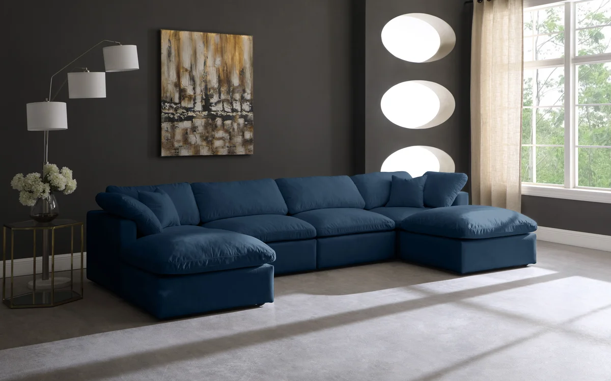 Plush - 6 Piece Modular Double Chaise Sectional - Navy - View 2