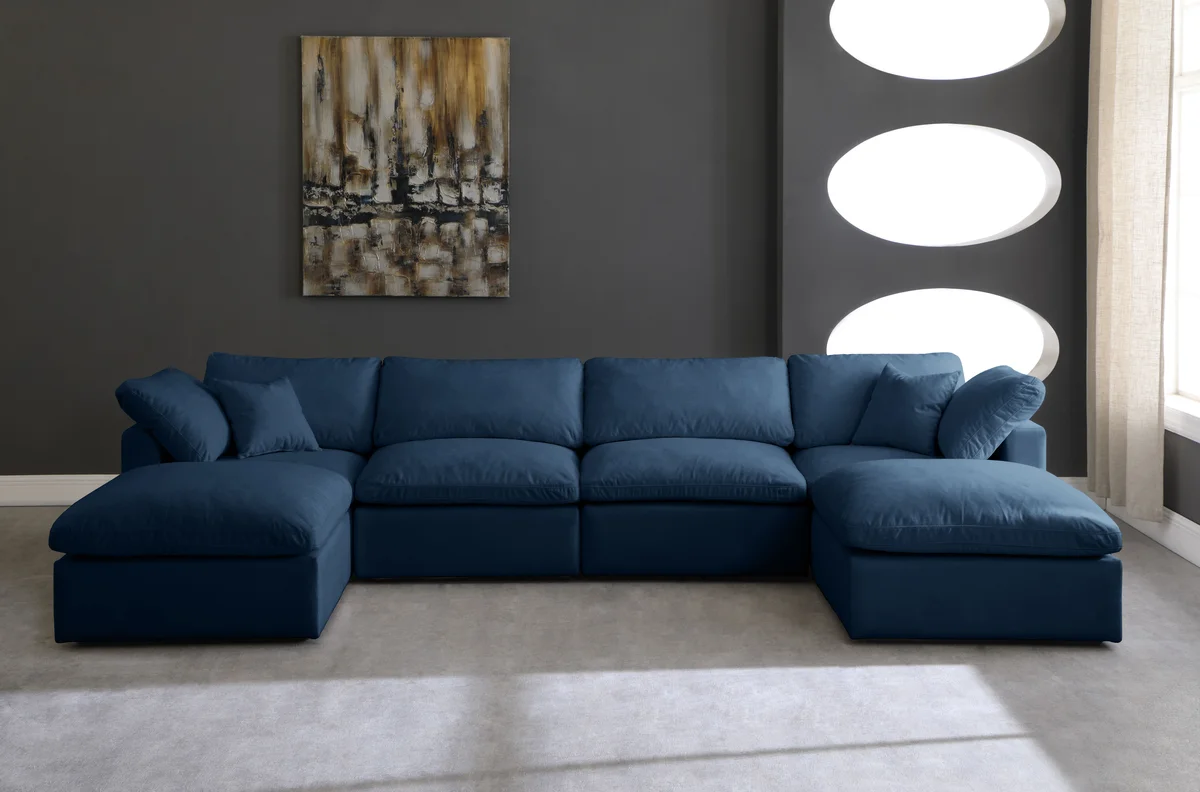 Plush - 6 Piece Modular Double Chaise Sectional - Navy