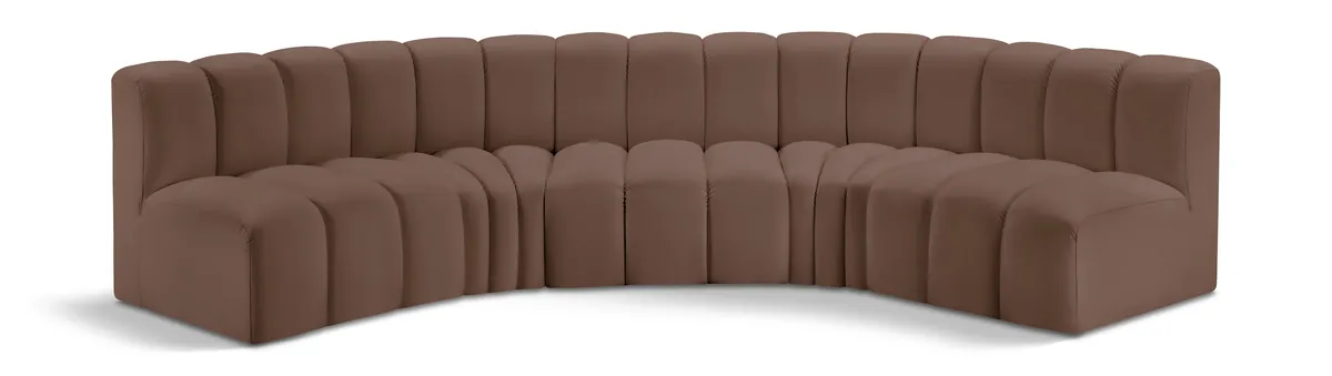 Arc - Faux Leather 5 Piece U-Shaped Modular Sofa - Brown