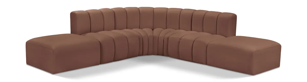 Arc - Faux Leather 6 Piece Corner Modular Sofa - Cognac