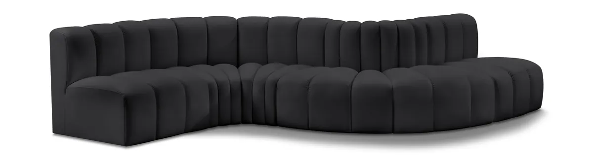 Arc - Faux Leather 6 Piece Curved Modular Sofa - Black