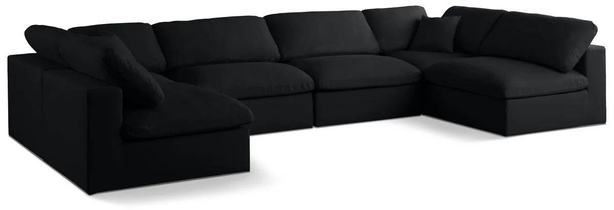Plush - 6 Piece Modular U-Shaped Sectional - Black