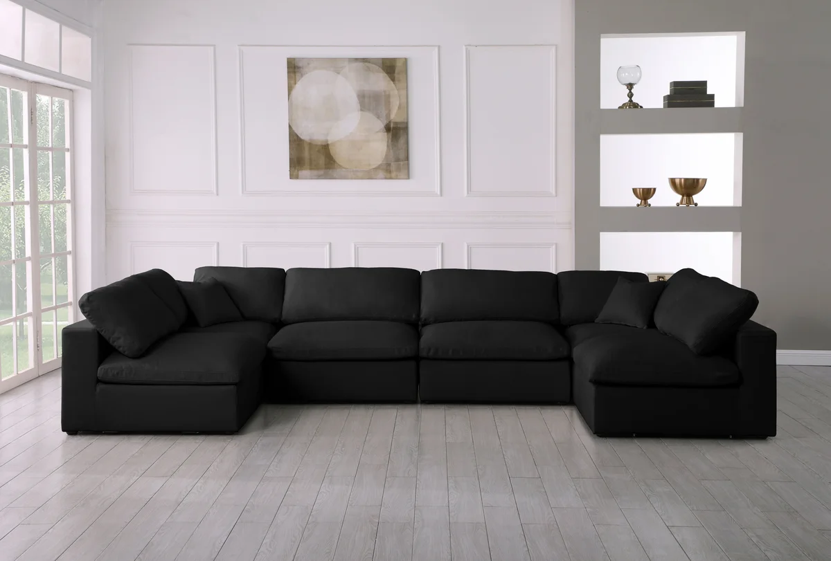 Plush - 6 Piece Modular U-Shaped Sectional - Black