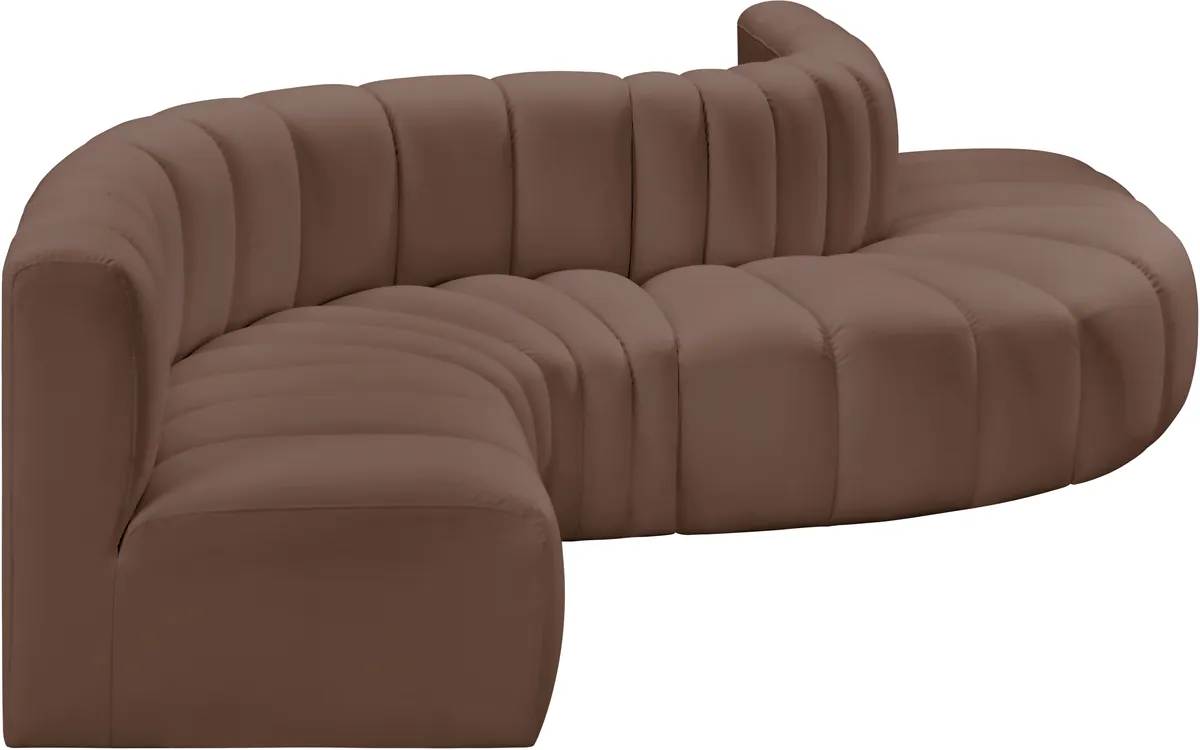Arc - Faux Leather 6 Piece Curved Modular Sofa - Brown - View 2