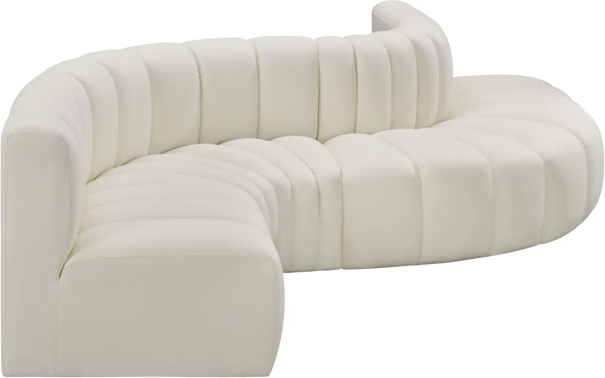 Arc - Faux Leather 6 Piece Curved Modular Sofa - Cream - View 2