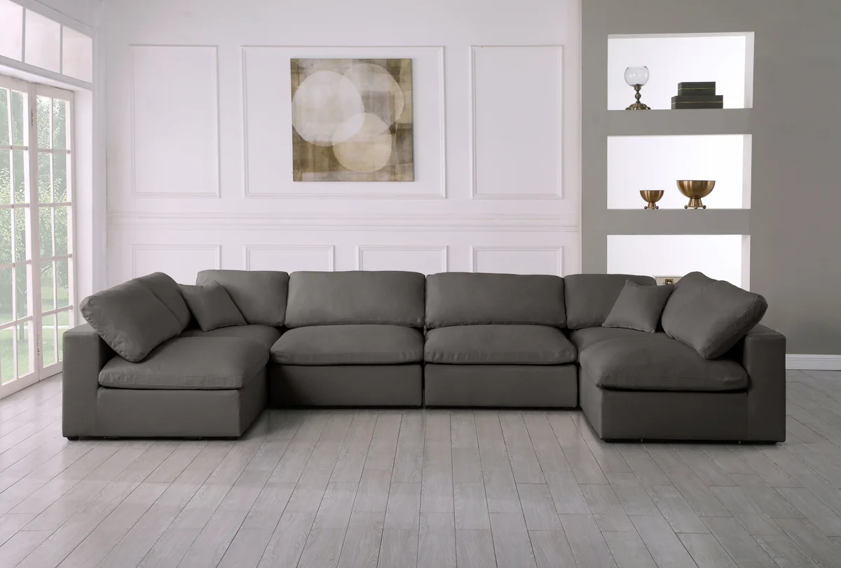Plush - 6 Piece Modular U-Shaped Sectional - Gray