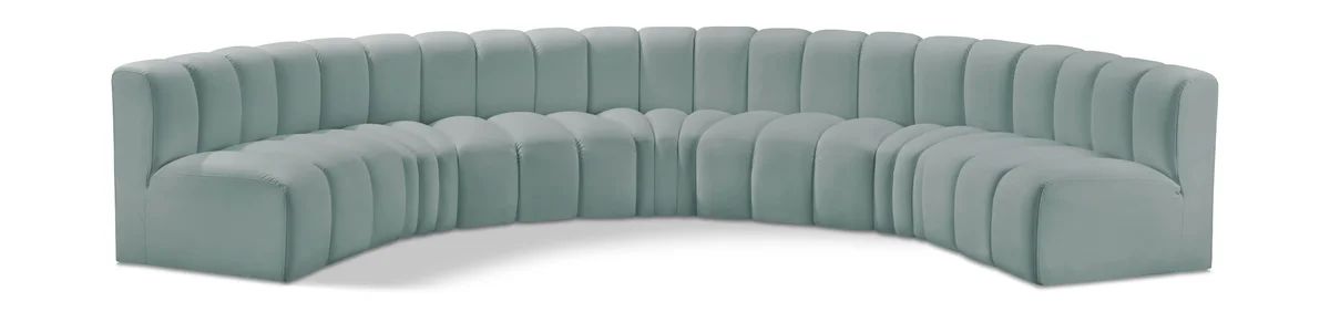 Arc - Faux Leather 7 Piece U-Shaped Modular Sofa - Mint Green