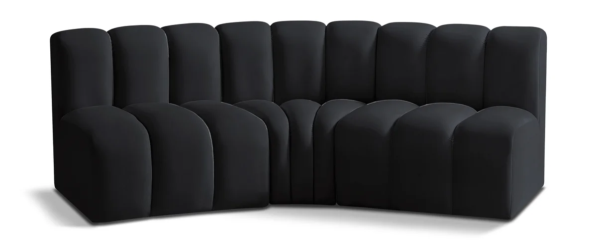 Arc - Velvet 3 Piece Modular Corner Sofa - Black