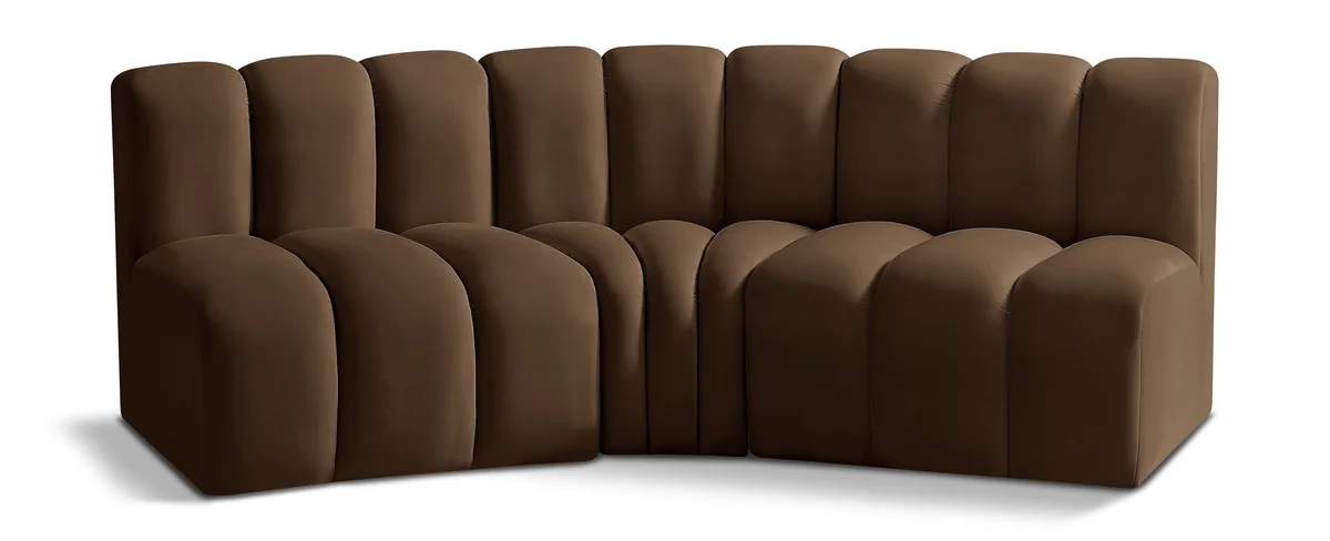 Arc - Velvet 3 Piece Modular Corner Sofa - Brown