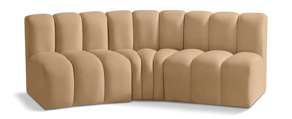 Arc - Velvet 3 Piece Modular Corner Sofa - Camel