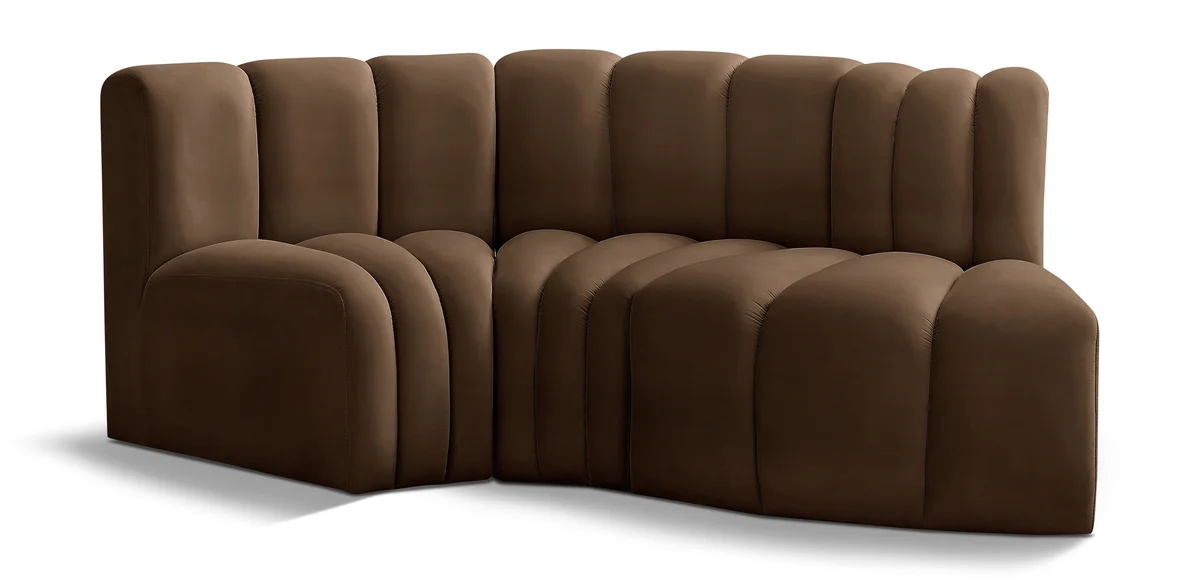 Arc - Velvet 3 Piece Modular L-Shaped Sofa - Brown