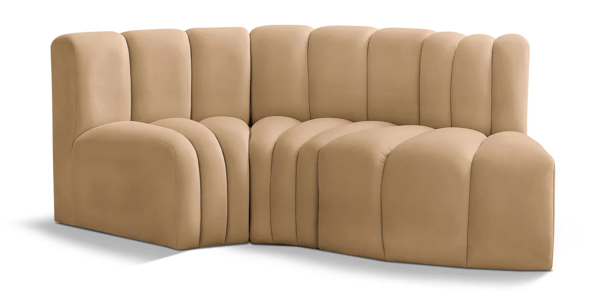 Arc - Velvet 3 Piece Modular L-Shaped Sofa - Camel