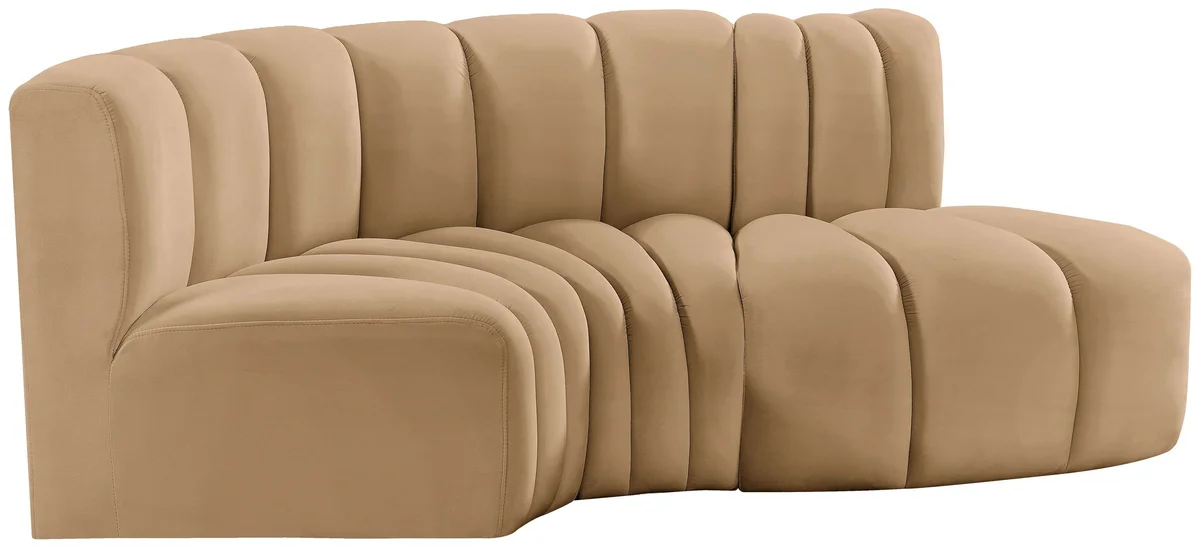 Arc - Velvet 3 Piece Modular L-Shaped Sofa - Camel
