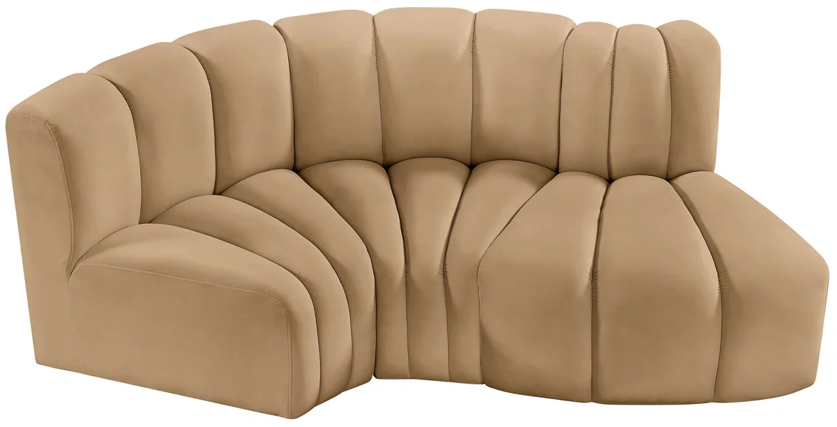 Arc - Velvet 3 Piece Modular L-Shaped Sofa - Camel - View 2