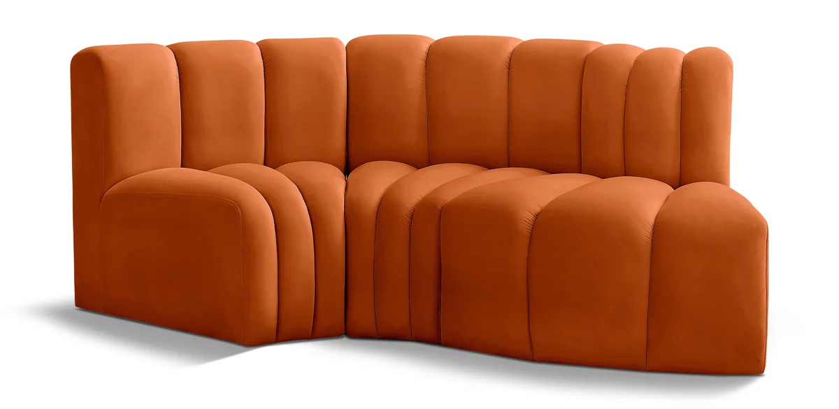Arc - Velvet 3 Piece Modular L-Shaped Sofa - Cognac