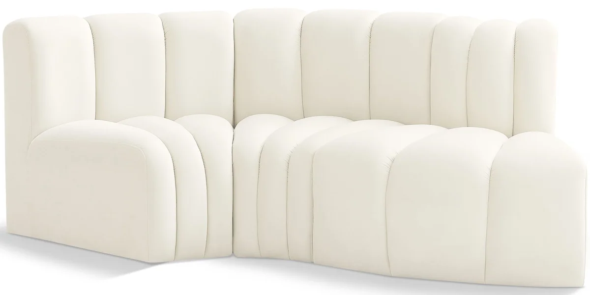 Arc - Velvet 3 Piece Modular L-Shaped Sofa - Cream