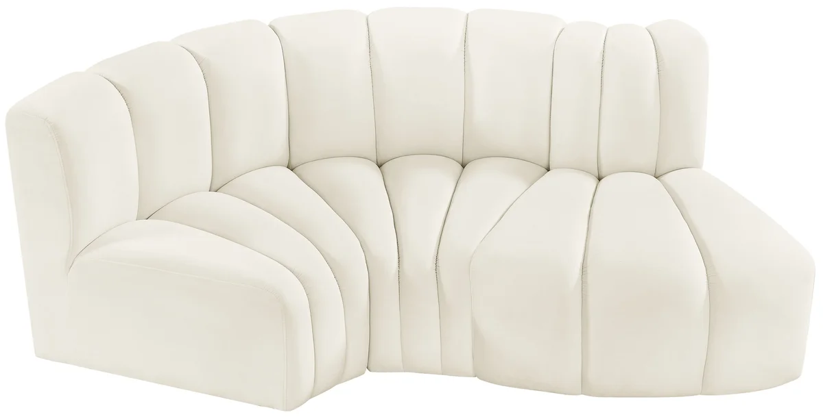 Arc - Velvet 3 Piece Modular L-Shaped Sofa - Cream - View 2