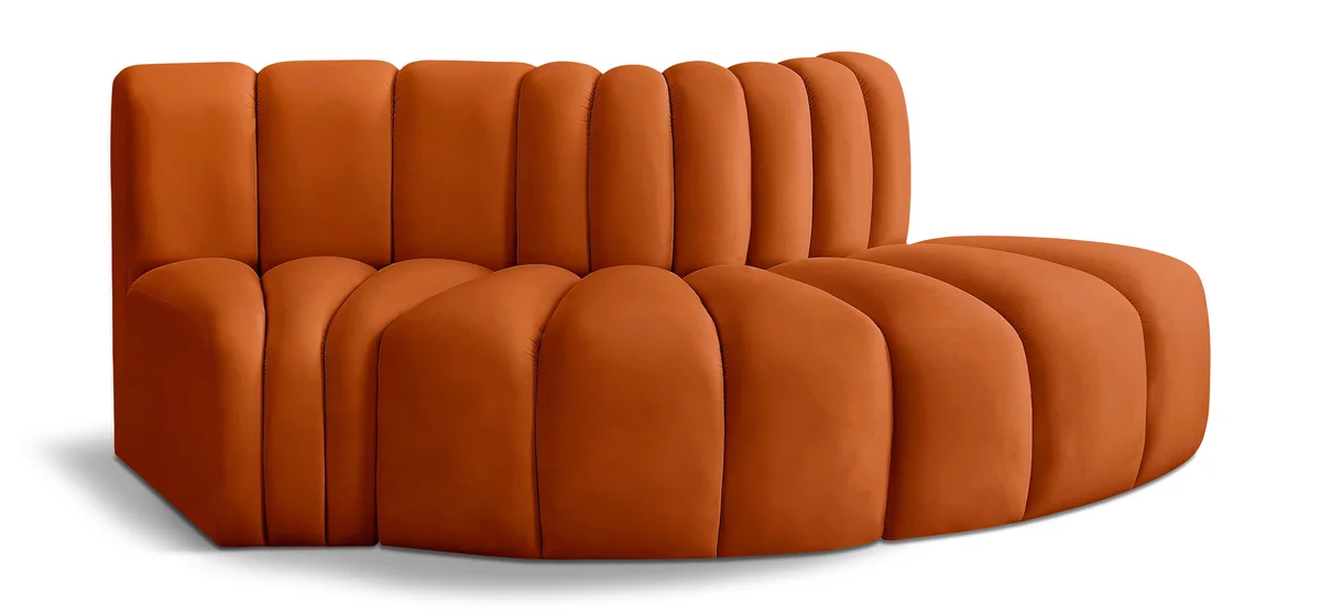 Arc - Velvet 3 Piece Modular Sofa - Cognac