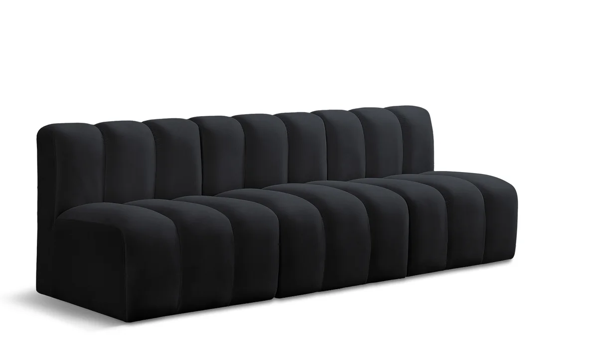 Arc - Velvet 3 Piece Modular Straight Sofa - Black