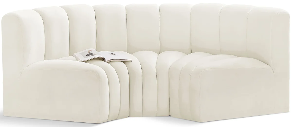 Arc - Velvet 3 Piece Modular U-Shaped Sofa - Cream