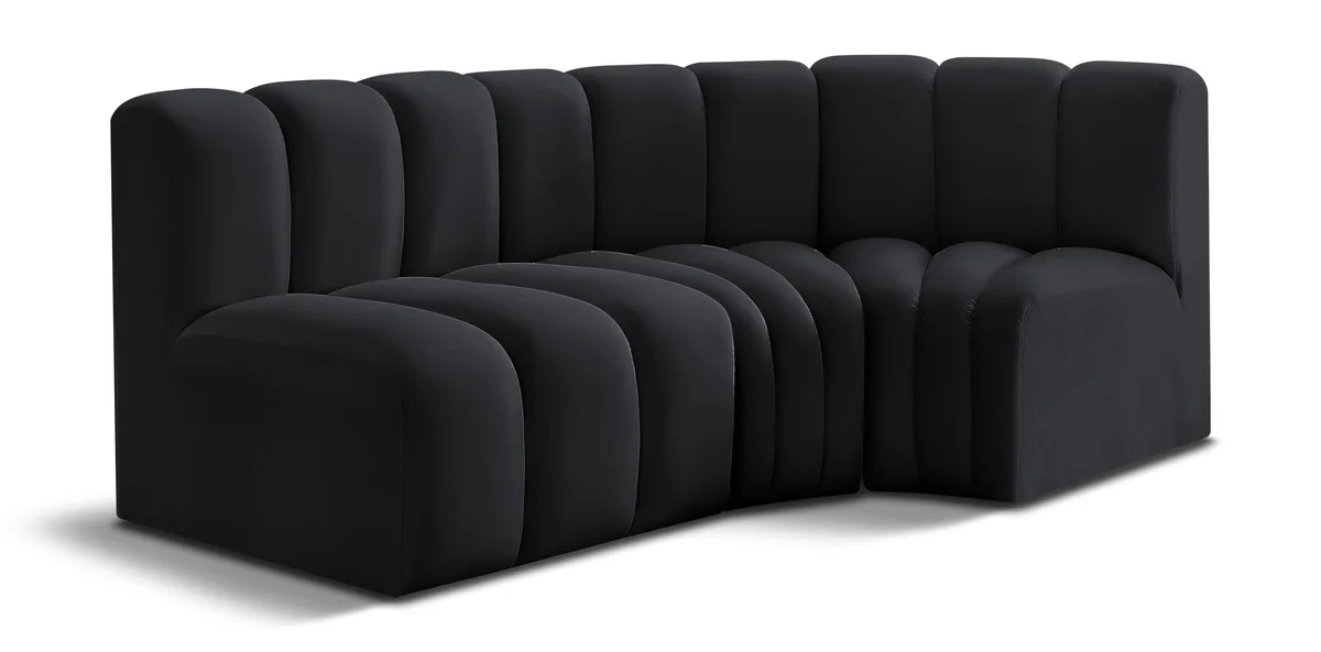 Arc - Velvet 3 Piece Sofa - Black