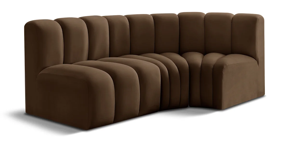 Arc - Velvet 3 Piece Sofa - Brown