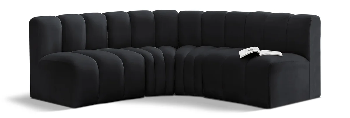 Arc - Velvet 4 Piece Corner Modular Sofa - Black