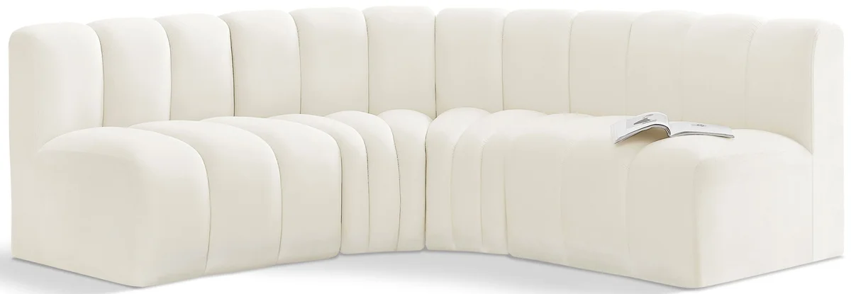 Arc - Velvet 4 Piece Corner Modular Sofa - Cream