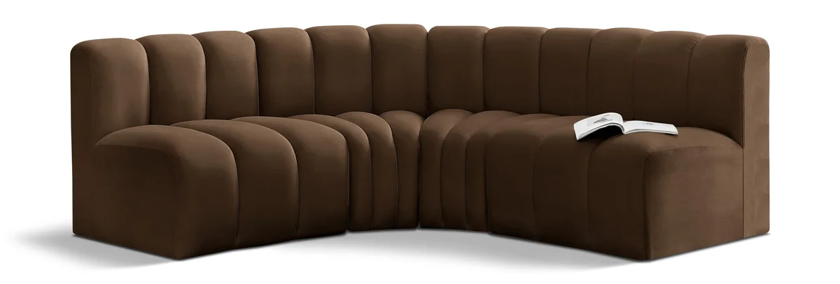Arc - Velvet 4 Piece Corner Modular Sofa - Brown