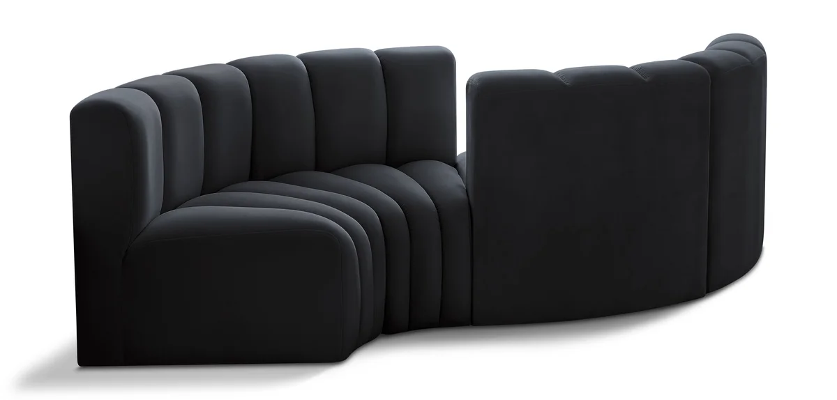 Arc - Velvet 4 Piece Curved Modular Sofa - Black