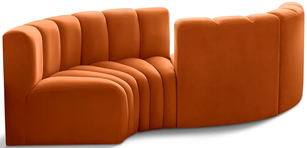 Arc - Velvet 4 Piece Curved Modular Sofa - Cognac