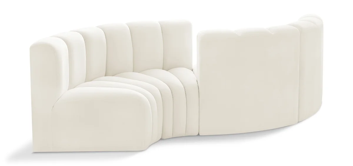 Arc - Velvet 4 Piece Curved Modular Sofa - Cream