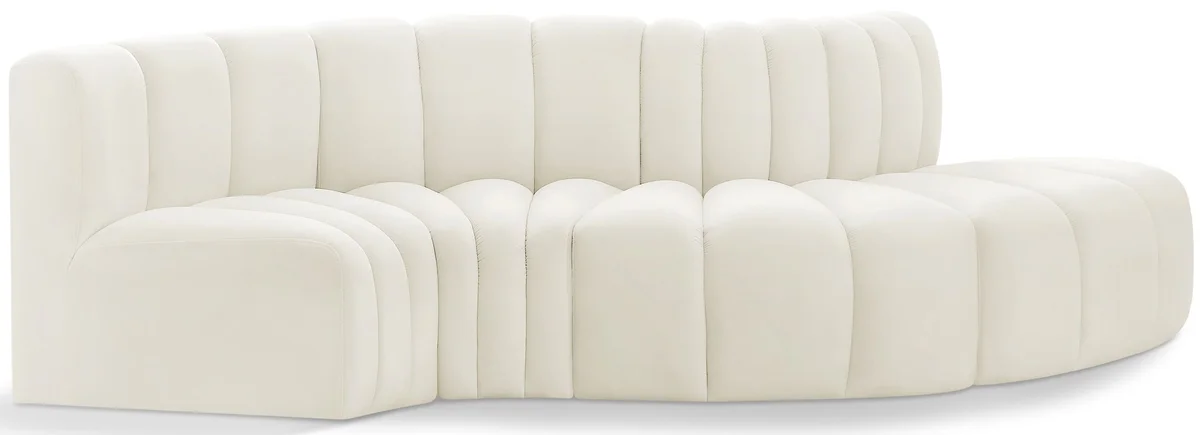 Arc - Velvet 4 Piece L-Shaped Modular Sofa - Cream