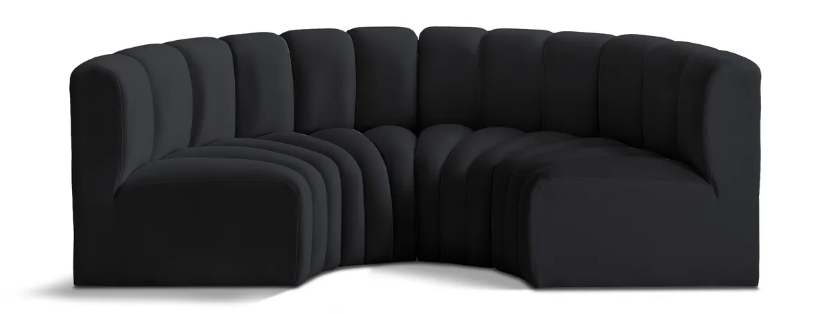 Arc - Velvet 4 Piece U-Shaped Modular Sofa - Black