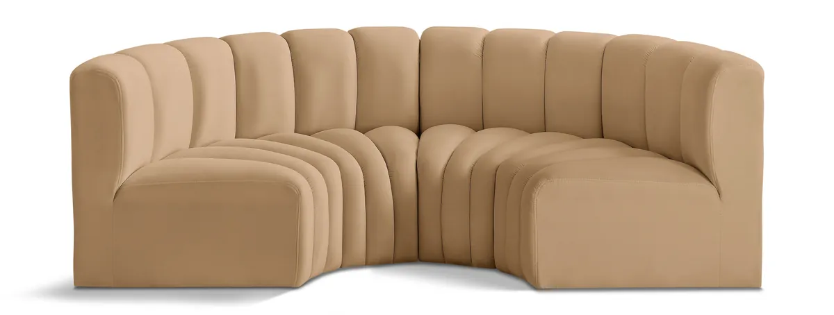 Arc - Velvet 4 Piece U-Shaped Modular Sofa - Camel
