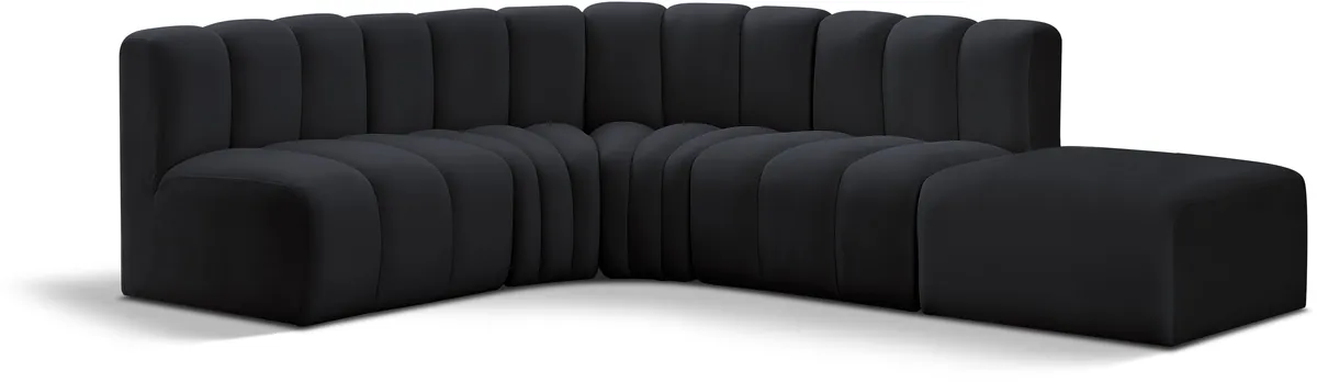 Arc - Velvet 5 Piece Corner Modular Sofa - Black