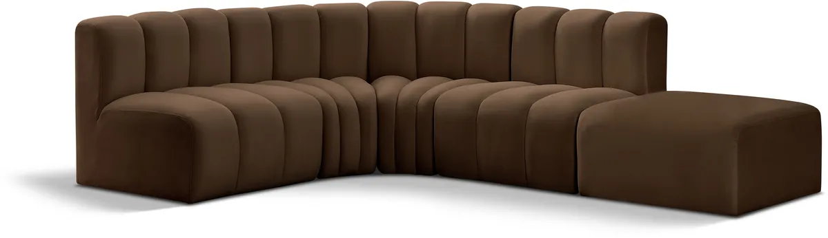Arc - Velvet 5 Piece Corner Modular Sofa - Brown